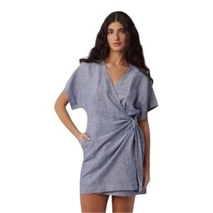 Hudson North Linen Blend Wrap Dress 2X Striped Blue White Breezy Lightweight